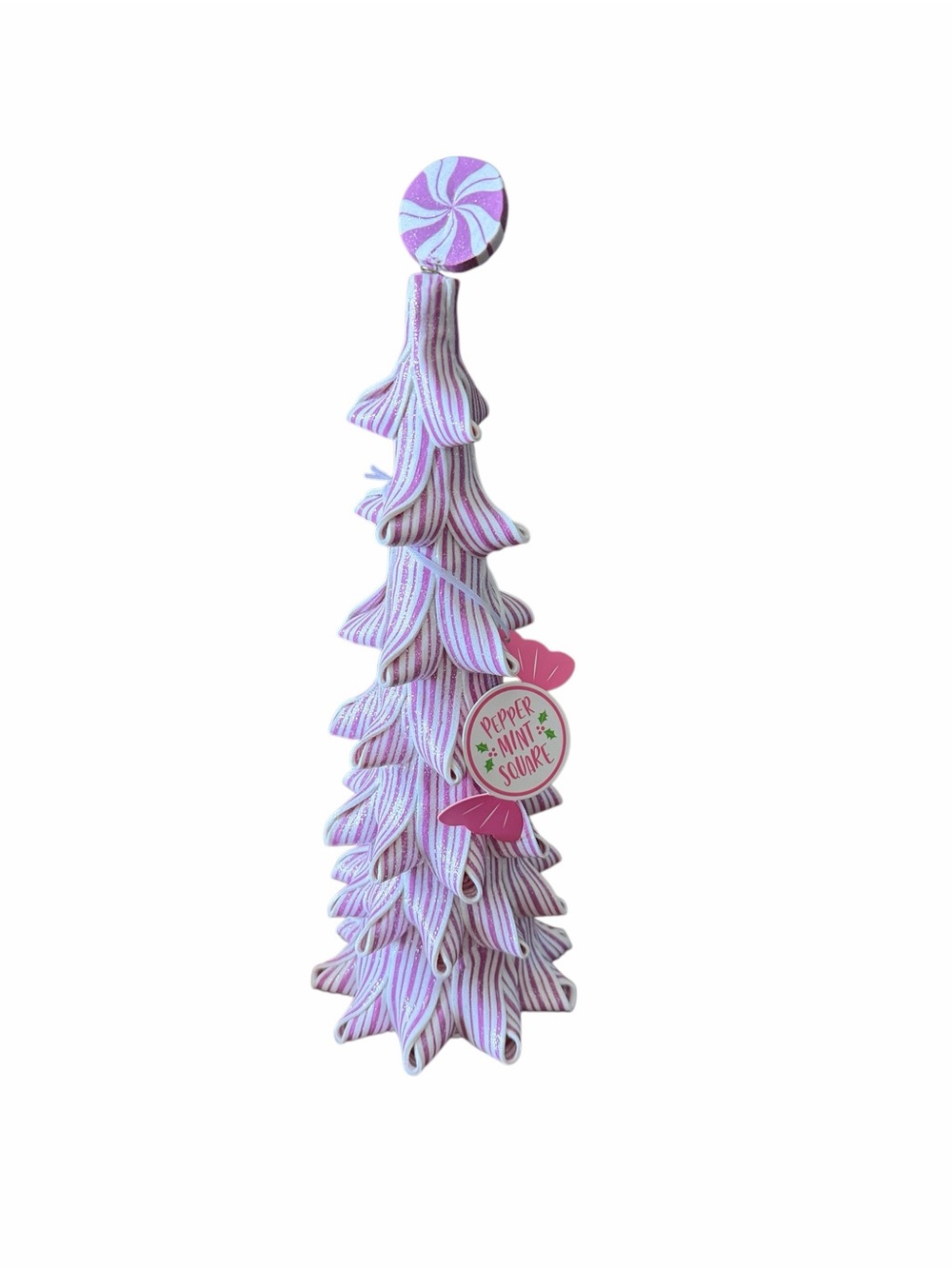 Peppermint Square Pink Ribbon Candy Christmas Tree 14" Whimsical Decor NEW